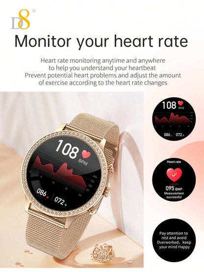 D8 Women's Smartwatch, 1.32", IP68 Waterproof, Diamond Bezel, 100+ Sports