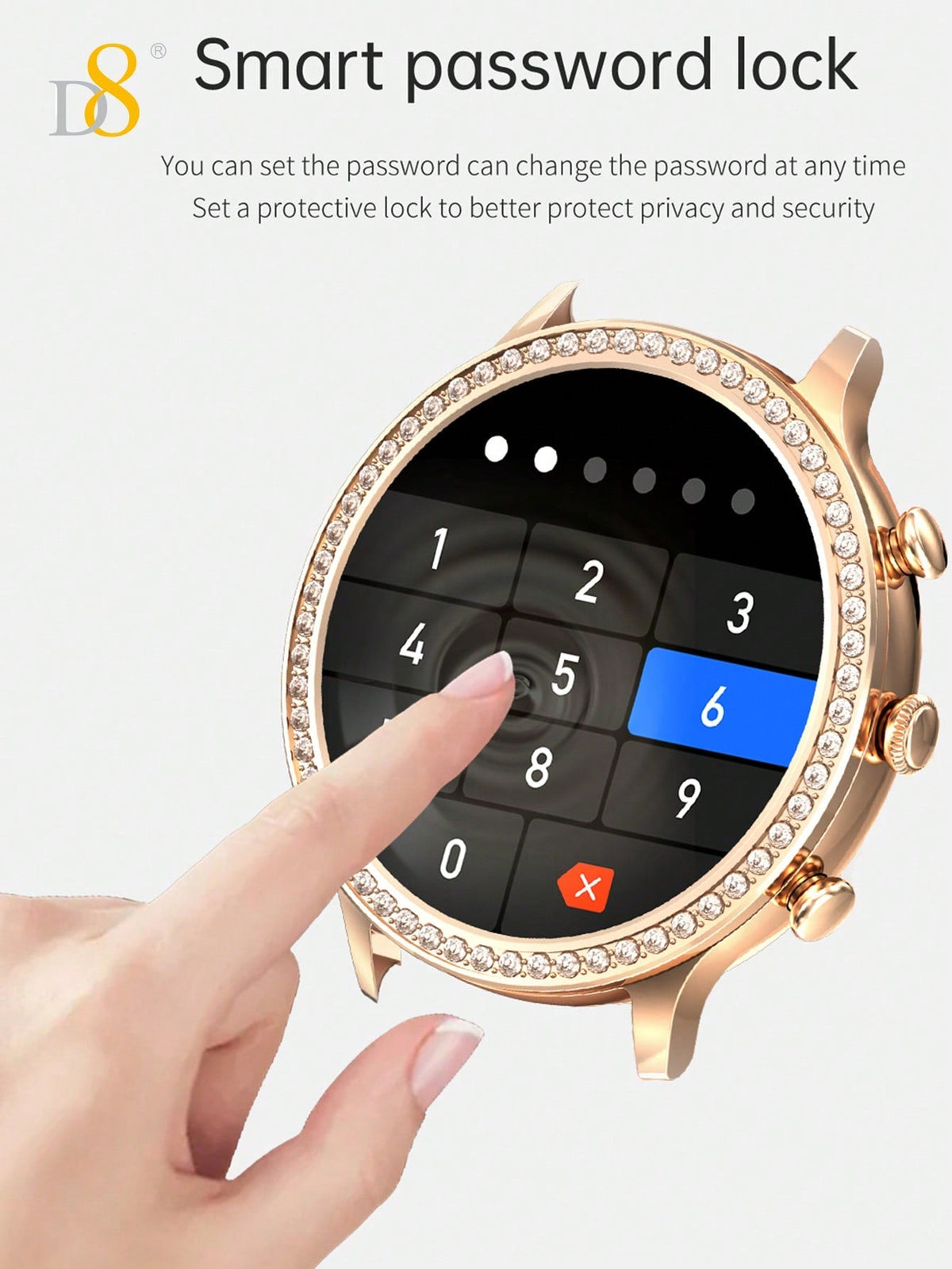 D8 Women's Smartwatch, 1.32", IP68 Waterproof, Diamond Bezel, 100+ Sports