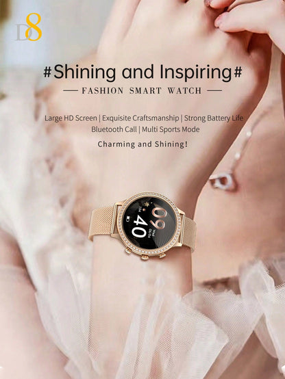 D8 Women's Smartwatch, 1.32", IP68 Waterproof, Diamond Bezel, 100+ Sports