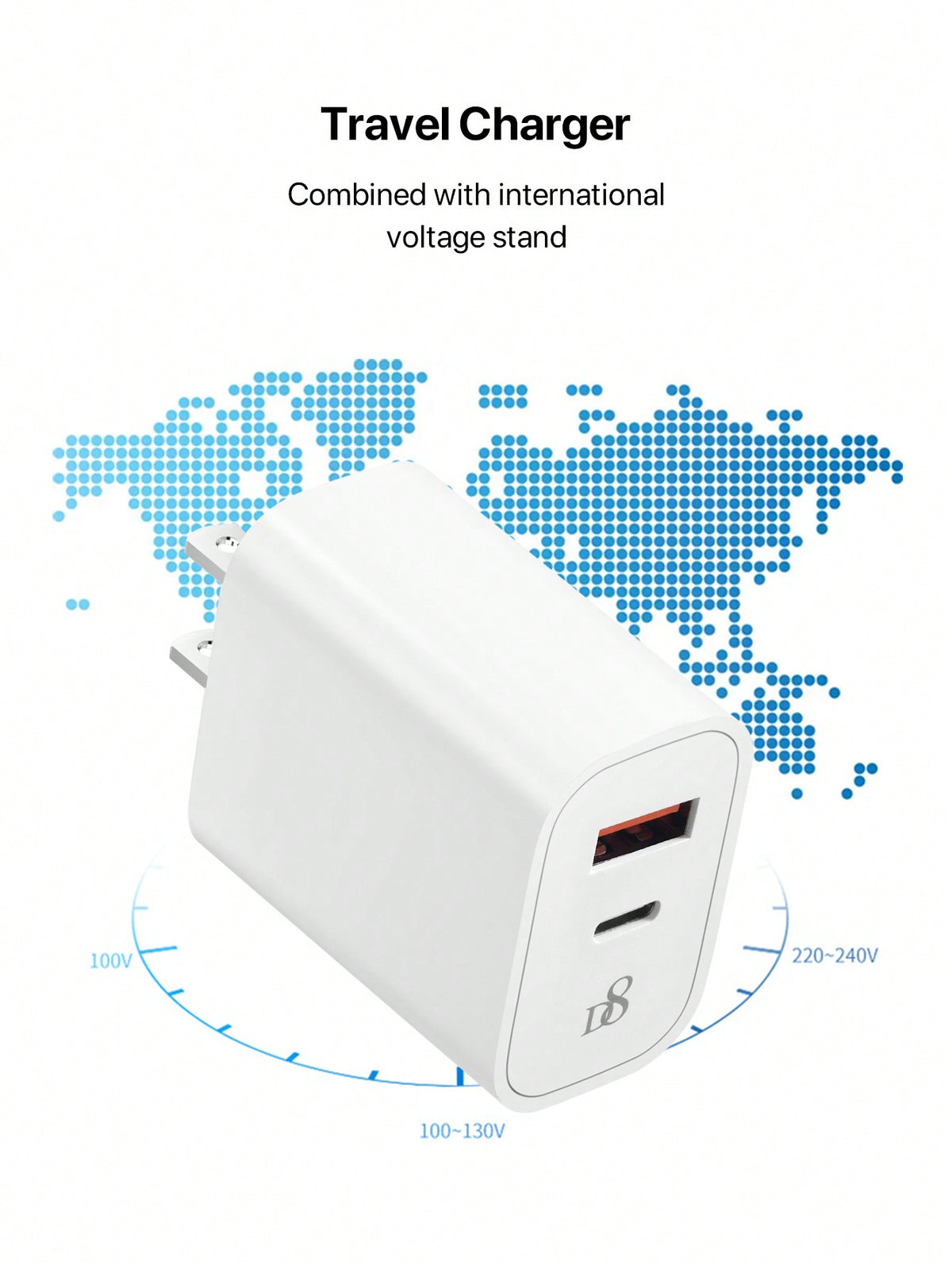 D8 20W PD Dual-Port USB-C Wall Charger – Fast Charging for iPhone, iPad, Samsung