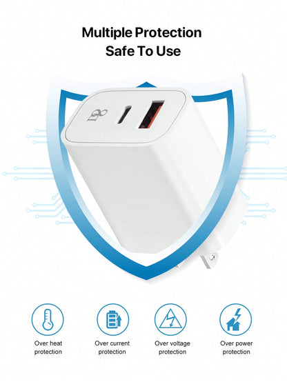 D8 20W PD Dual-Port USB-C Wall Charger – Fast Charging for iPhone, iPad, Samsung
