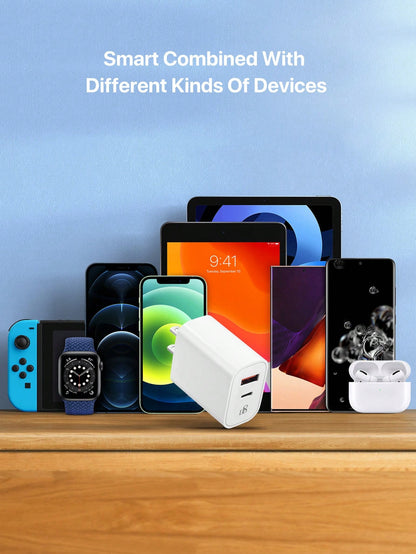 D8 20W PD Dual-Port USB-C Wall Charger – Fast Charging for iPhone, iPad, Samsung