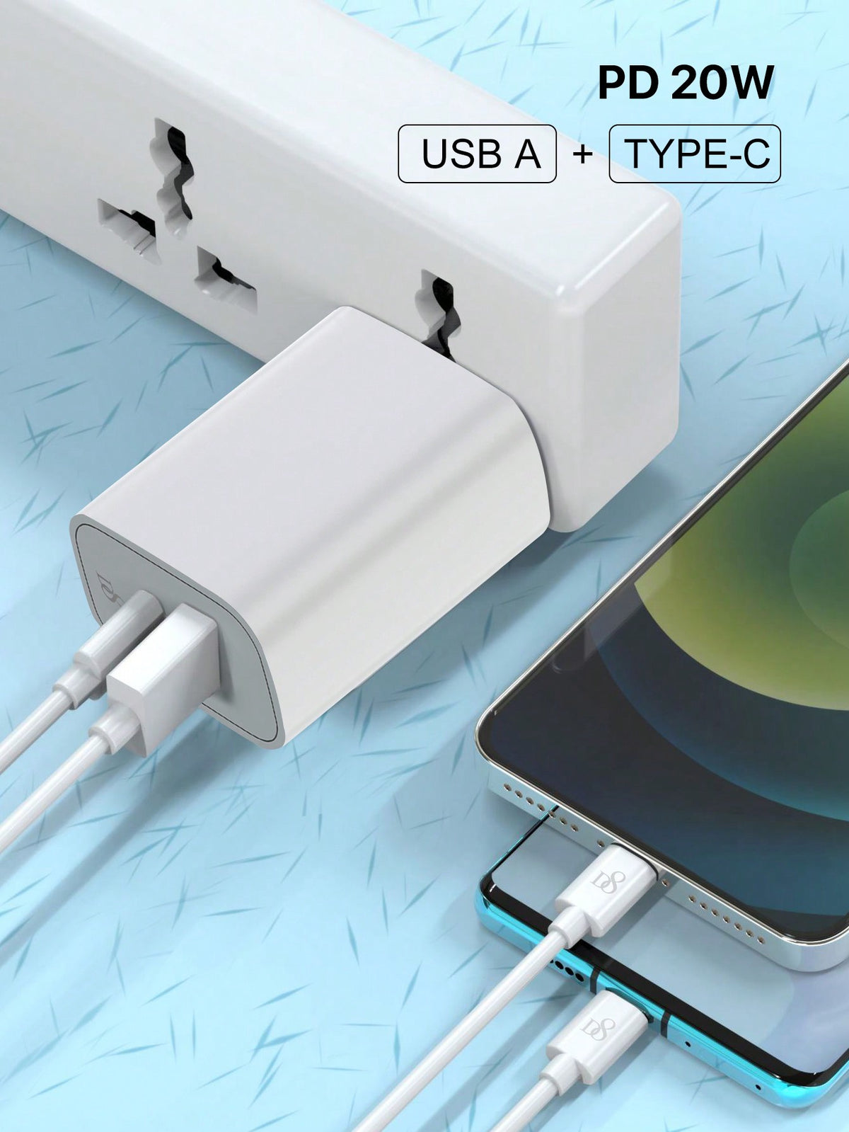 D8 20W PD Dual-Port USB-C Wall Charger – Fast Charging for iPhone, iPad, Samsung