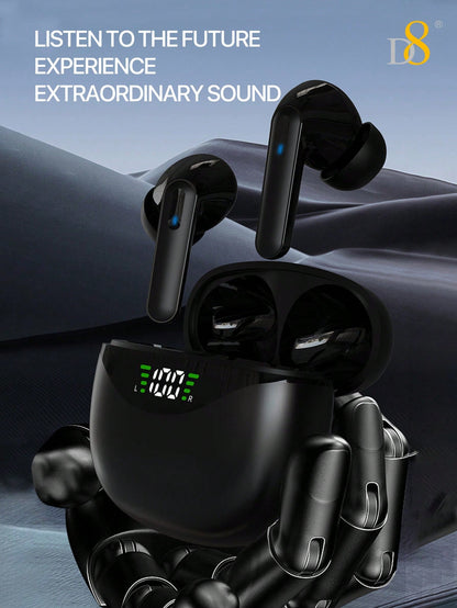 D8 Wireless Earbuds, HiFi Stereo, 5H Playtime, LED Display, iPhone/Android