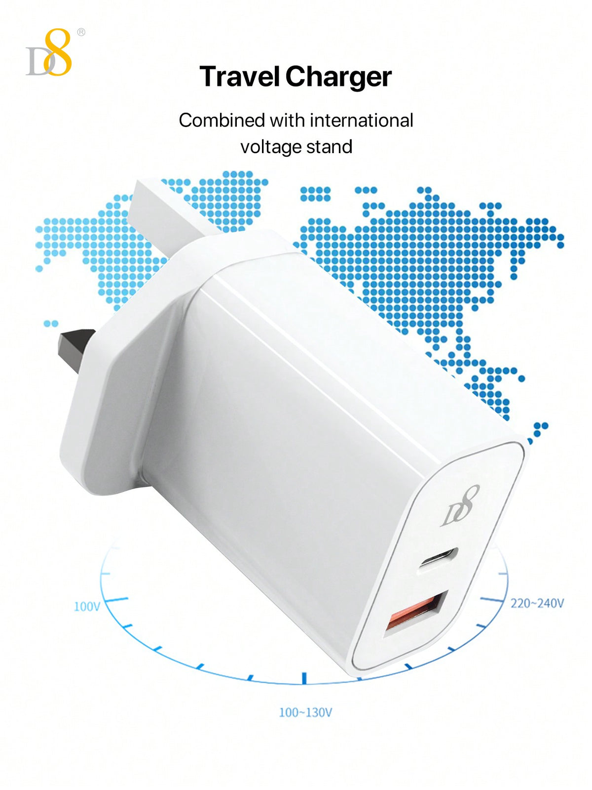 D8 20W USB-C PD Fast Charger – Dual Port for iPhone, iPad, Samsung