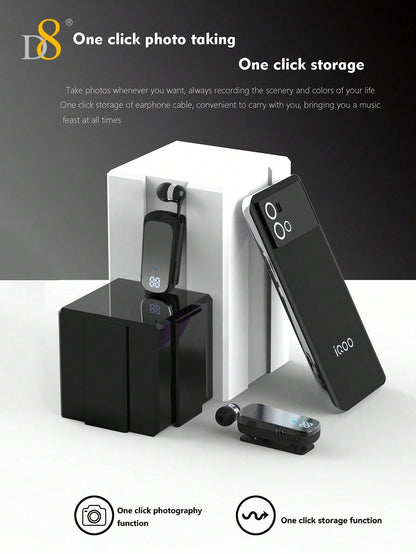 D8 Retractable Wireless Headset – 20H Talk Time, Noise Cancelling Mic, Clip-On for Driving & Workouts