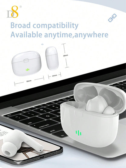 D8 Wireless Earbuds, Stereo Bass, 13mm Drivers, 4H Play, USB-C Charging