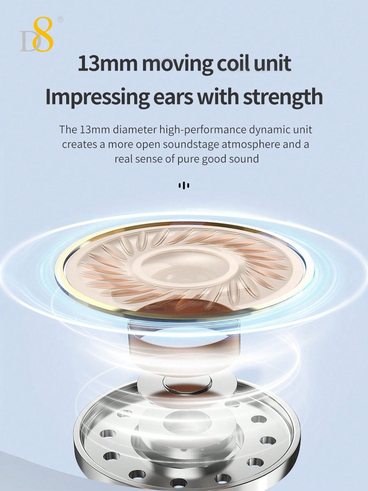 D8 Wireless Earbuds, Stereo Bass, 13mm Drivers, 4H Play, USB-C Charging