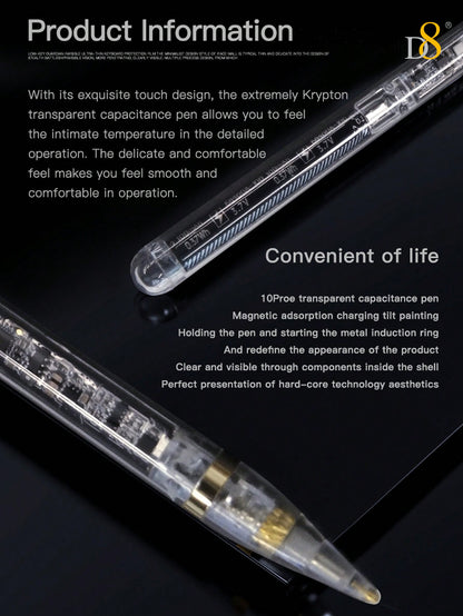 D8 Transparent iPad Stylus Pen – Magnetic Charging, Tilt Sensitivity, Palm Rejection