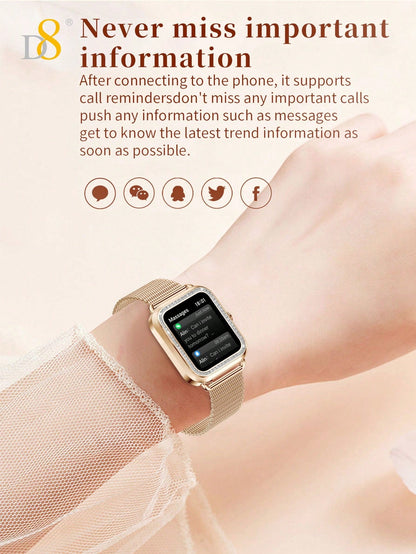 D8 Women's Smartwatch, 1.59", IP68 Waterproof, Diamond Bezel, 100+ Sports