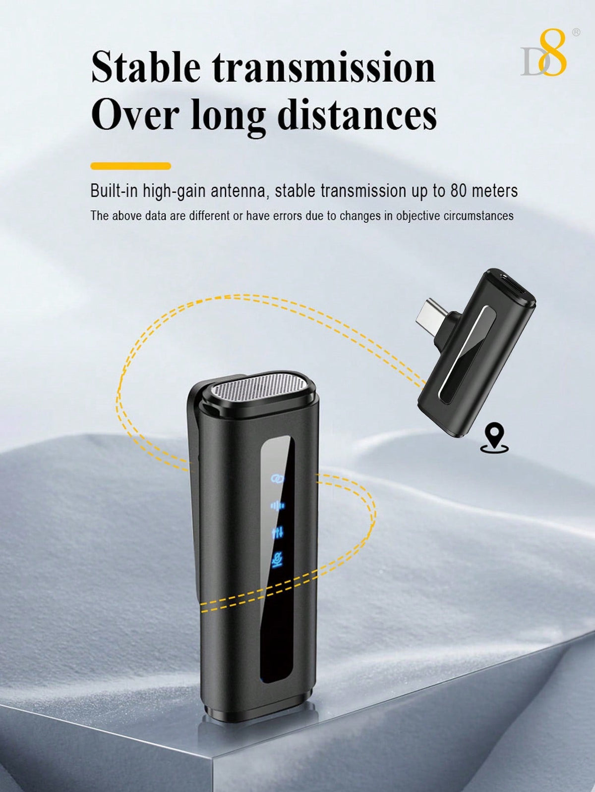 D8 Wireless Lavalier Mic, Auto Sync, Noise Reduction, 24H Battery