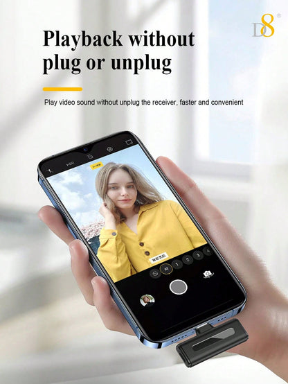 D8 Wireless Lavalier Mic, Auto Sync, Noise Reduction, 24H Battery