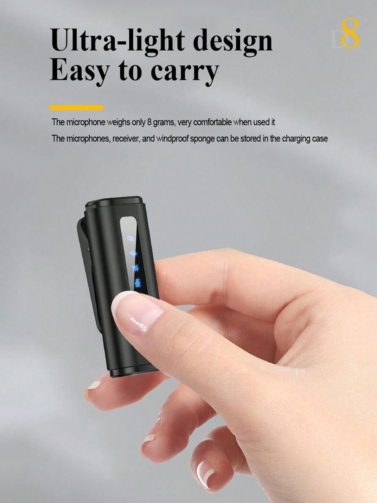D8 Wireless Lavalier Mic, Auto Sync, Noise Reduction, 24H Battery