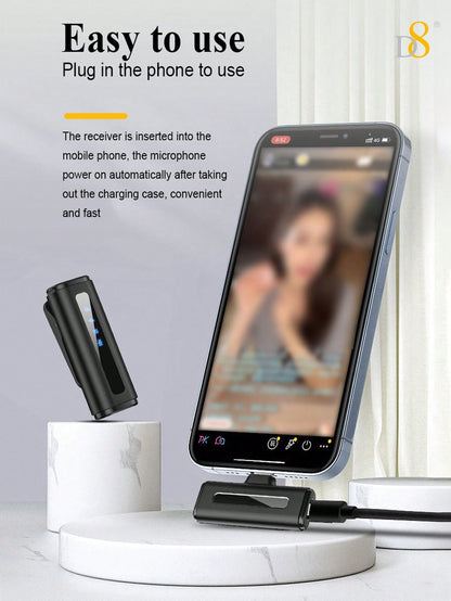 D8 Wireless Lavalier Mic, Auto Sync, Noise Reduction, 24H Battery