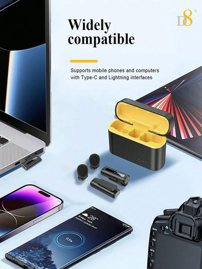 D8 Wireless Lavalier Mic, Auto Sync, Noise Reduction, 24H Battery