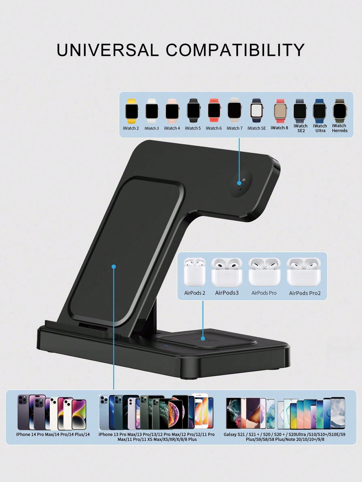 D8 3-in-1 Wireless Charger, for iPhone/Watch/AirPods, Ideal Gift Station
