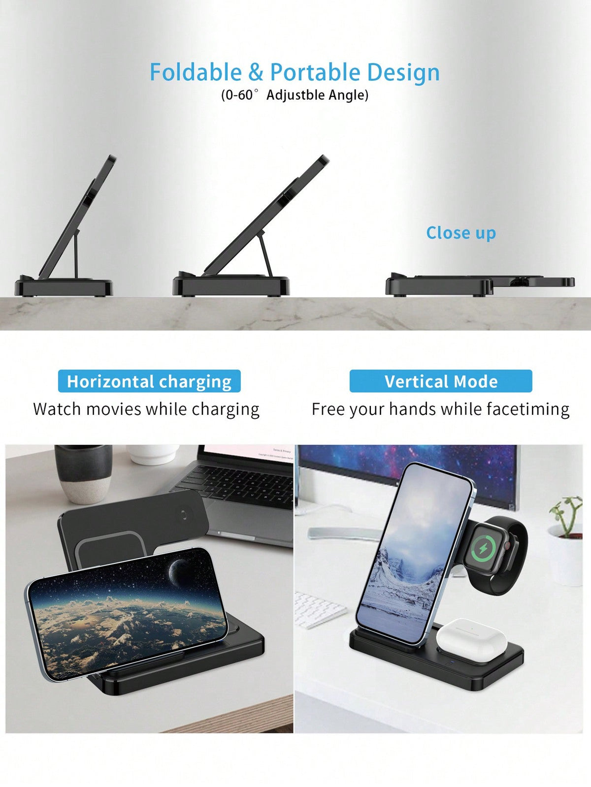 D8 3-in-1 Wireless Charger, for iPhone/Watch/AirPods, Ideal Gift Station