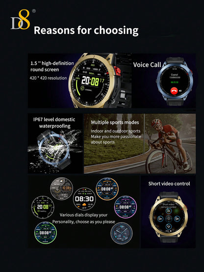 D8 Smart Watch for Men – Fitness Tracker, 100+ Sport Modes, IP67 Waterproof, Sleep Monitor, Call Function