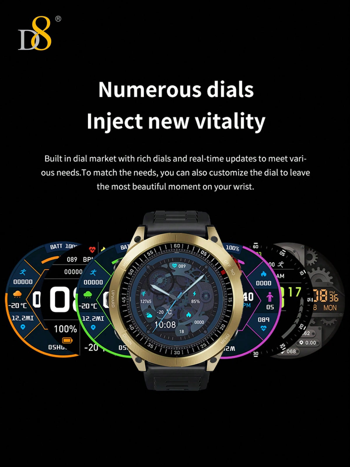 D8 Smart Watch for Men – Fitness Tracker, 100+ Sport Modes, IP67 Waterproof, Sleep Monitor, Call Function