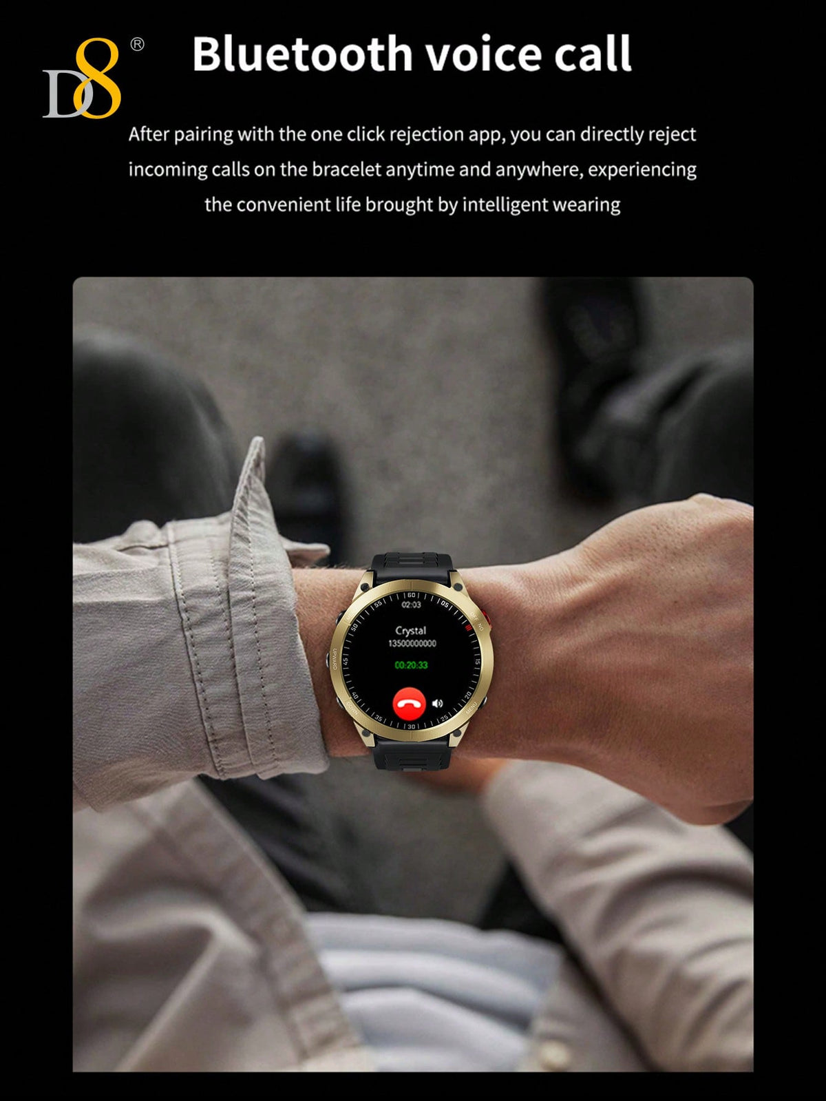 D8 Smart Watch for Men – Fitness Tracker, 100+ Sport Modes, IP67 Waterproof, Sleep Monitor, Call Function