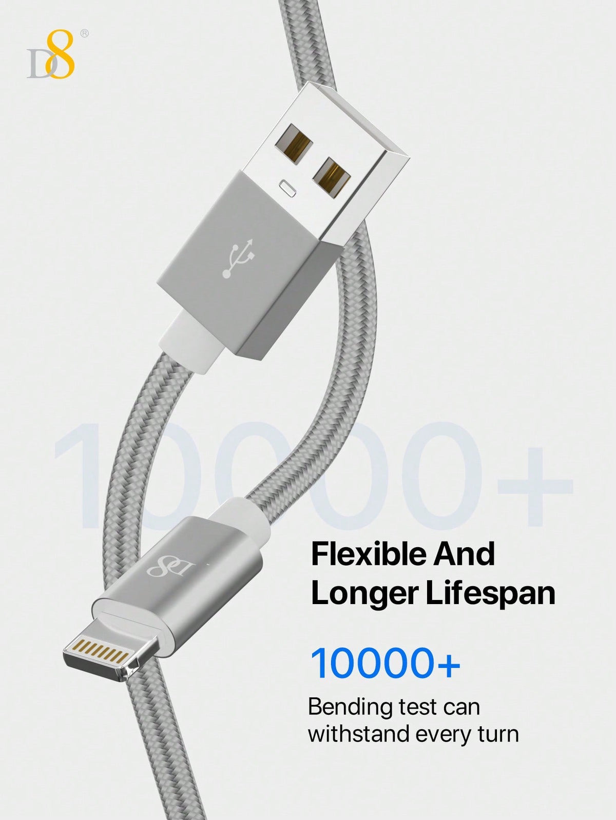 D8 3.3ft Premium Nylon USB-A to Lightning Cable, MFi Certified iPhone Charger