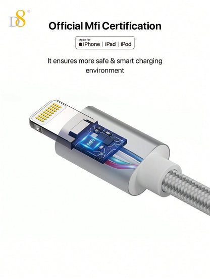 D8 3.3ft Premium Nylon USB-A to Lightning Cable, MFi Certified iPhone Charger