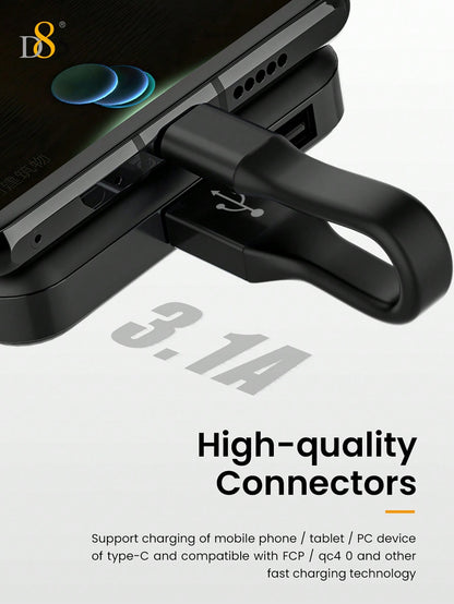 D8 USB-C Keychain Cable – 10CM USB-A to USB-C Charging & Data Transfer