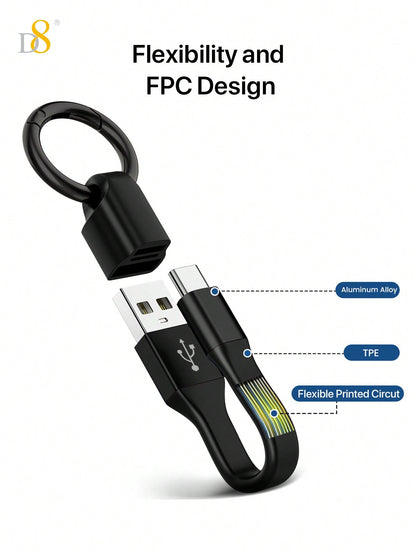 D8 USB-C Keychain Cable – 10CM USB-A to USB-C Charging & Data Transfer