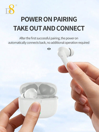 D8 Wireless Earbuds, Stereo Bass, 13mm Drivers, 4H Play, USB-C Charging