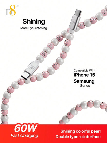 D8 USB-C to Type-C Cable – 60W Fast Charging, 3.3ft Braided for iPhone 15, iPad Pro, Galaxy