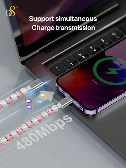 D8 USB-C to Type-C Cable – 60W Fast Charging, 3.3ft Braided for iPhone 15, iPad Pro, Galaxy