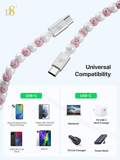 D8 USB-C to Type-C Cable – 60W Fast Charging, 3.3ft Braided for iPhone 15, iPad Pro, Galaxy