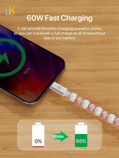 D8 USB-C to Type-C Cable – 60W Fast Charging, 3.3ft Braided for iPhone 15, iPad Pro, Galaxy