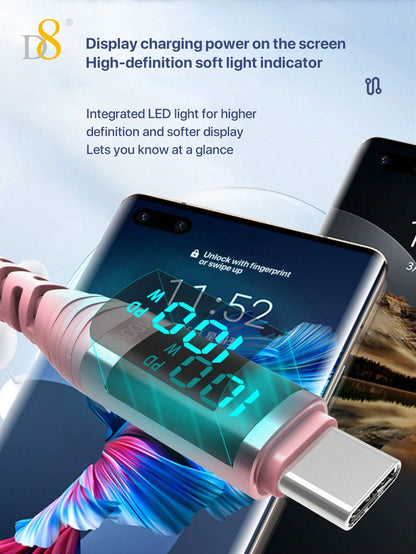 D8 USB-C Cable, 100W/5A Fast Charger with LED Display for iPhone/Galaxy/iPad