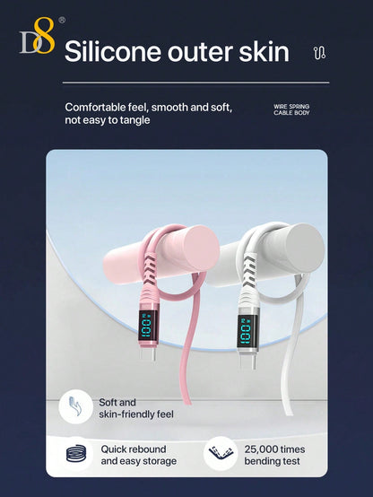 D8 USB-C Cable, 100W/5A Fast Charger with LED Display for iPhone/Galaxy/iPad