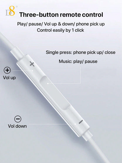 D8 USB Type-C In-Ear Headphones – Mic & Volume Control for iPhone, iPad, Galaxy