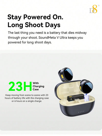 D8 Wireless Lavalier Mic, Auto Sync, Noise Reduction, 23H Battery, Pro Audio