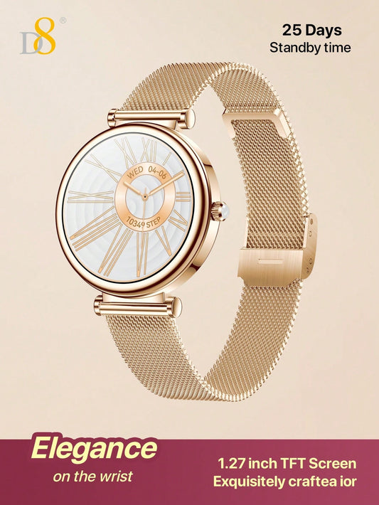 D8 Women's Smartwatch, 1.27" TFT, Calls, IP67, 100+ Sports, Heart Monitor