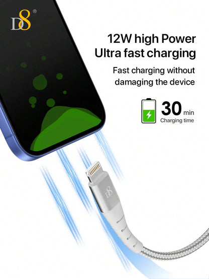 D8 Lightning Fast Charging Data Cable – High-Speed Charger for iPhone, iPad, and More