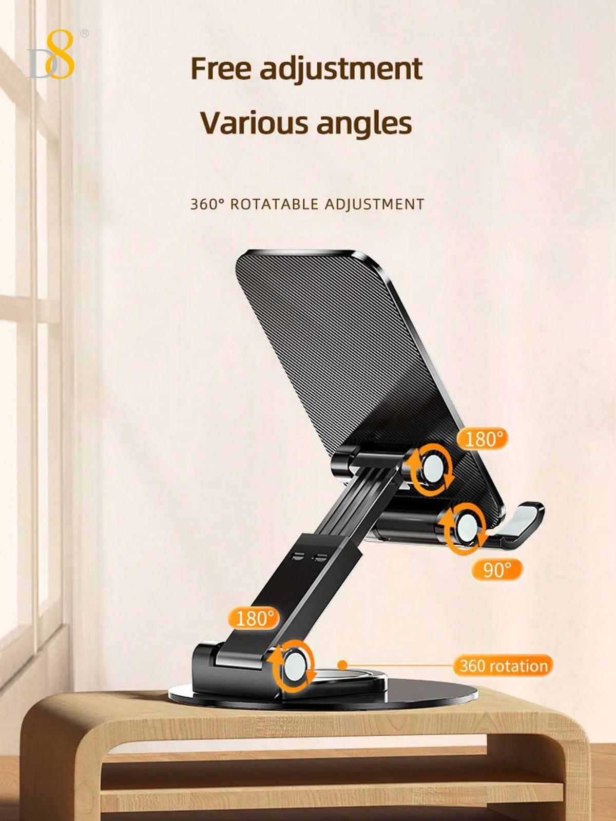 D8 360° Dual Folding Phone & Tablet Stand – Adjustable, Foldable Desktop Holder