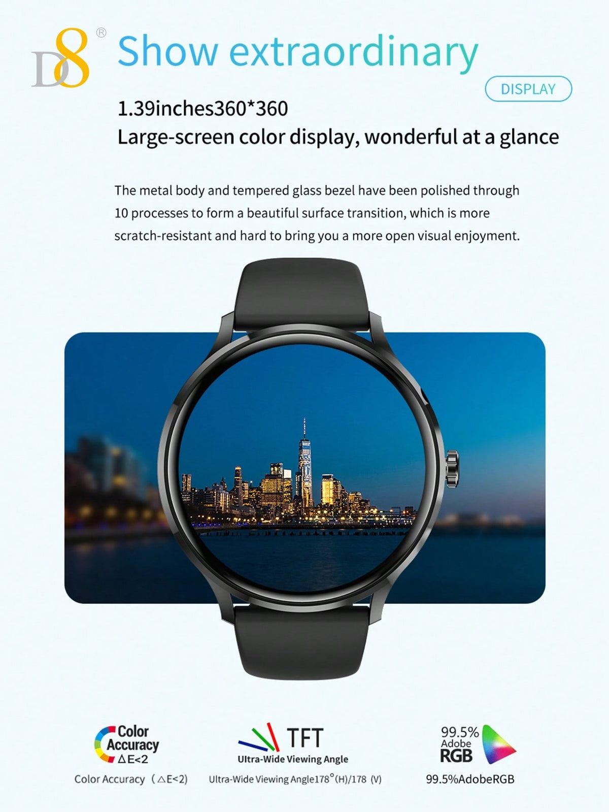 D8 Women's Smartwatch IP67 Waterproof Fitness Tracker 100+ Sports Modes