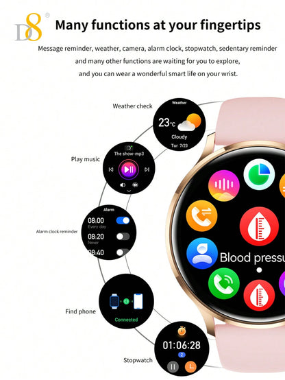 D8 Women's Smartwatch IP67 Waterproof Fitness Tracker 100+ Sports Modes