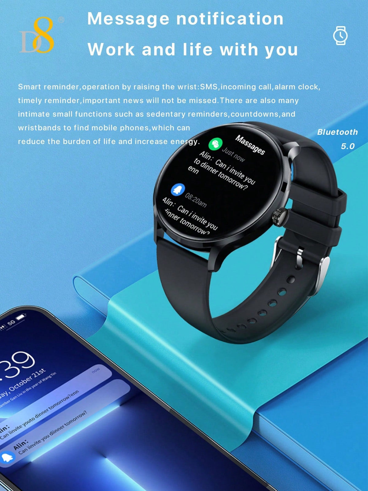 D8 Women's Smartwatch IP67 Waterproof Fitness Tracker 100+ Sports Modes
