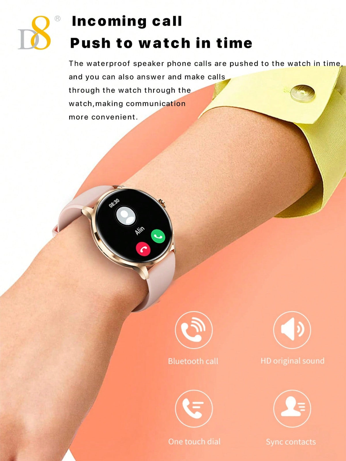 D8 Women's Smartwatch IP67 Waterproof Fitness Tracker 100+ Sports Modes
