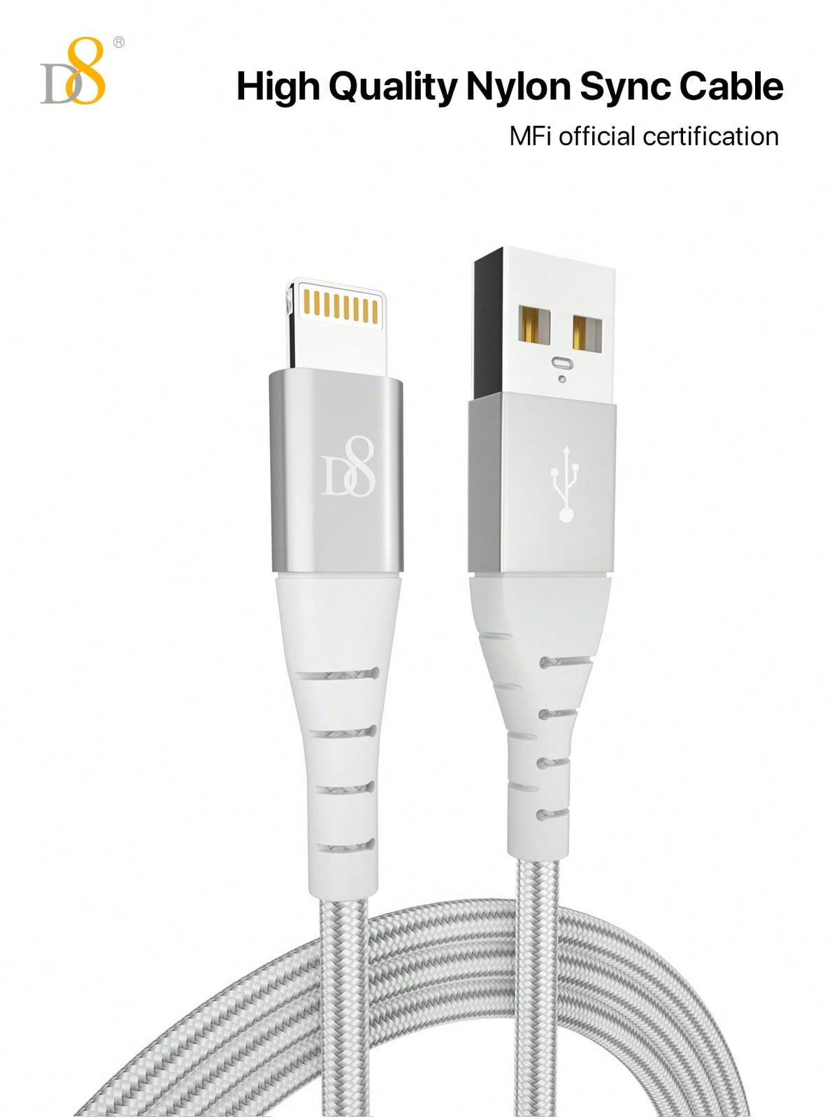 D8 iPhone Charger Cable (2-Pack, 3.3FT), USB-A to Lightning, MFi Certified