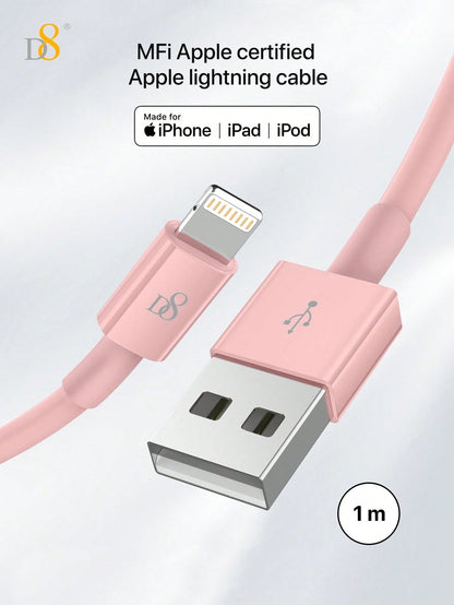 D8 3-Pack USB-A to Lightning Cable, MFi Certified 2.4A Fast Charging (1M)