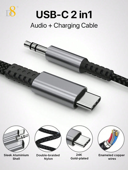 D8 USB-C to 3.5mm Aux & Charger, 2-in-1, 60W PD, for iPhone/Galaxy/Pixel
