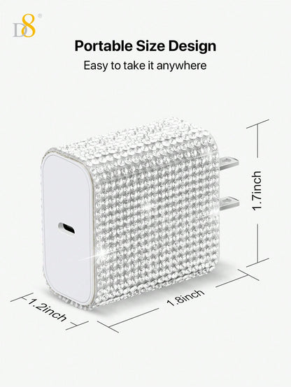 D8 Crystal Decoration Type C Charger, 20W PD USB Wall Charger Super Fast Charging Block /Crystal Decoration /USB-C Cord Phone Charger