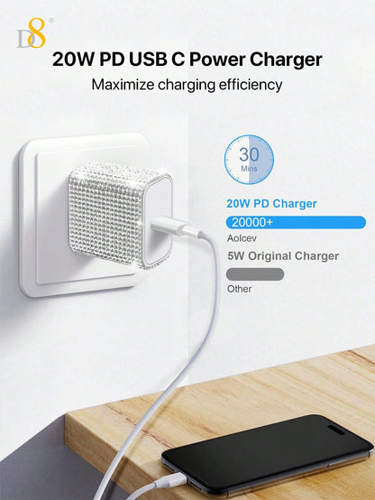 D8 Crystal Decoration Type C Charger, 20W PD USB Wall Charger Super Fast Charging Block /Crystal Decoration /USB-C Cord Phone Charger