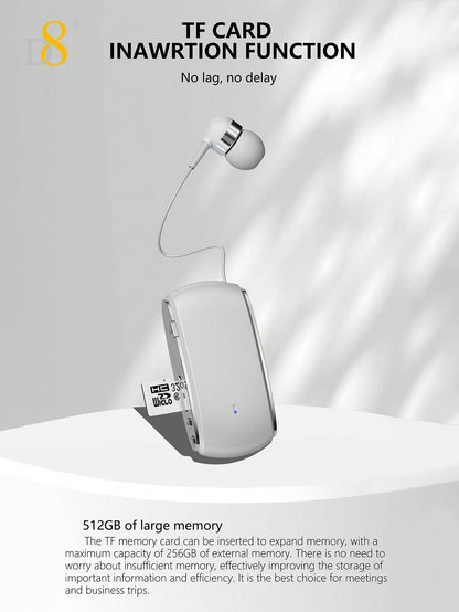 D8 Retractable Wireless Headset – 12H Talk Time, Noise Cancelling Mic, Dual-Mode for Sports & Business